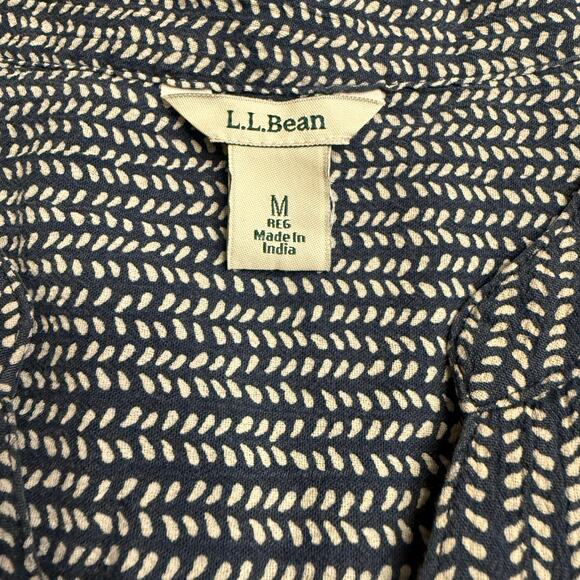 L.L. Bean Organic Cotton Gauzy Roll Tab Long Sleeve Shirt Navy Cream Print MED - Picture 4 of 5